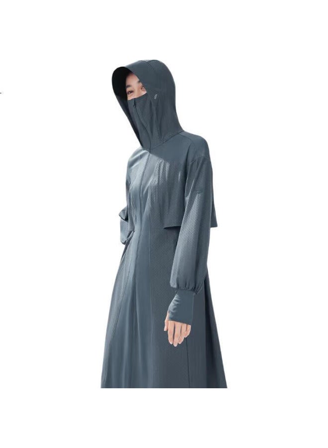 Beneunder Breathable Long Sun Protection Coat Women As10324 Casual Windbreaker Jacket Women Deep Blue Gray L - Image 3