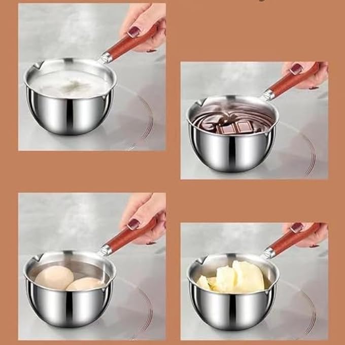 Zerodis Mini Oil Pot Stainless Steel Cooking Oil Container 200 Ml Of Warm Milk With AntiSkid Pot With Wide Mouth Flat Leather For - Image 3