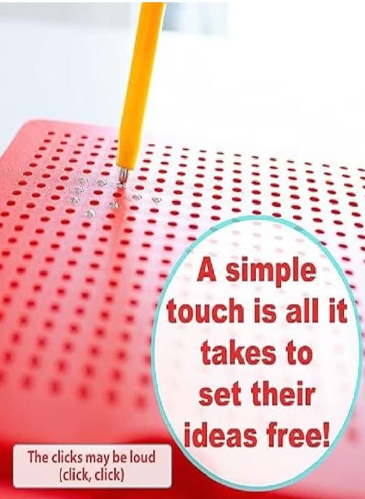 Mini MagPad Magnetic Drawing Board for Kids and Toddlers with Magnetic Pen and Beads - Erasable Doodle Writing Board and Drawing Board Toy (Red)  - Image 2