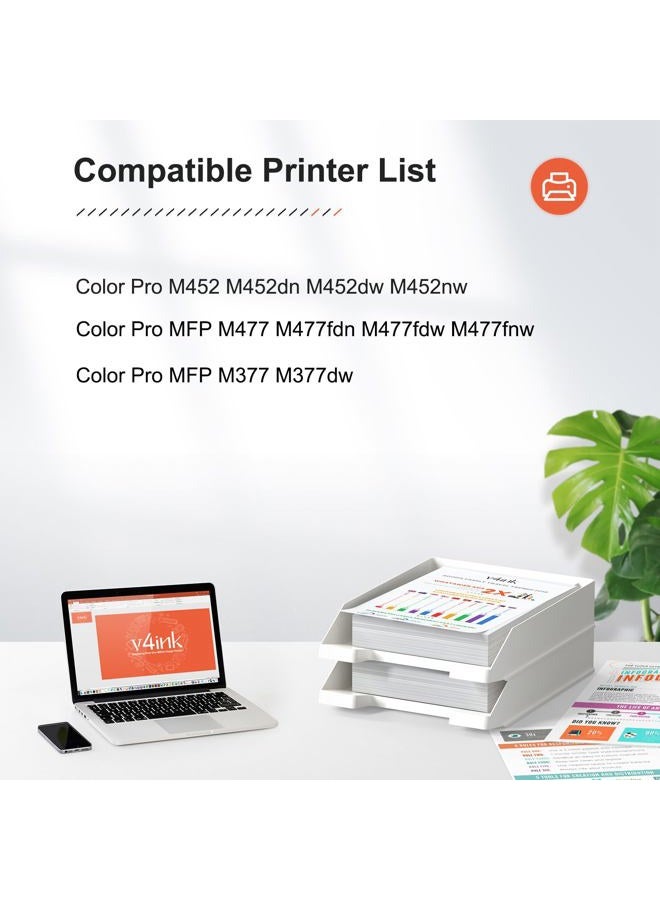 V4INK New Compatible 410A CF410A CF411A CF412A CF413A Toner Cartridge Color Laserjet Pro M452dn M452nw M452dw M377dw, MFP M477fdn M477fdw M477fnw (4 Pack - Black/Cyan/Yellow/Magenta) - Image 2