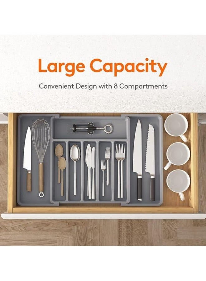 general Silverware Drawer Organizer, Expandable Utensil Tray for Kitchen, BPA Free Flatware and Cutlery Holder, Adjustable Plastic Storage for Spoons Forks Knives, Large,Grey - Image 1