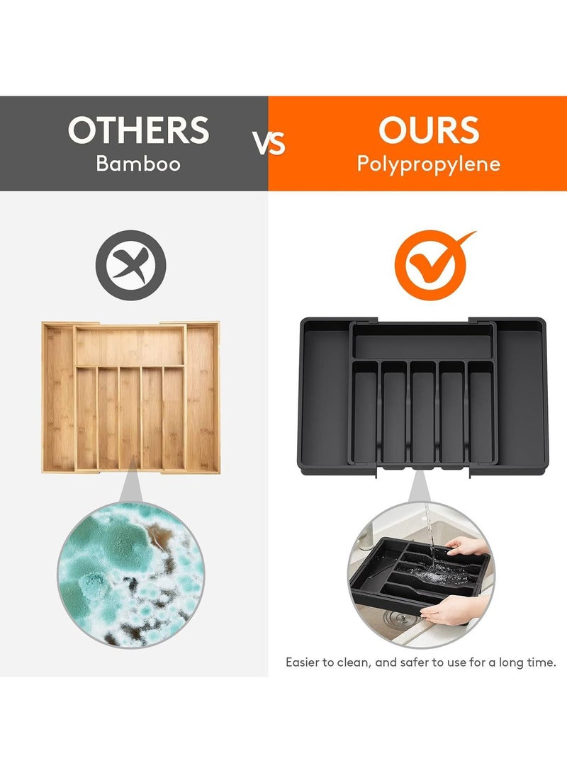 general Silverware Drawer Organizer, Expandable Utensil Tray for Kitchen, BPA Free Flatware and Cutlery Holder, Adjustable Plastic Storage for Spoons Forks Knives, Large,Grey - Image 2