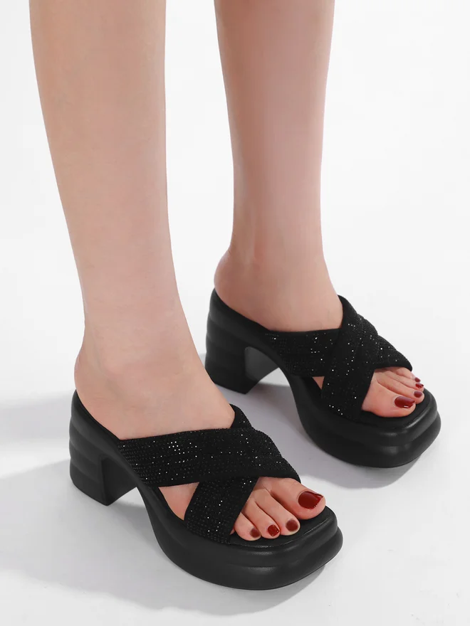 Sneak-a-Peek Sneak-a-Peek Black Embellished Platform Sandals