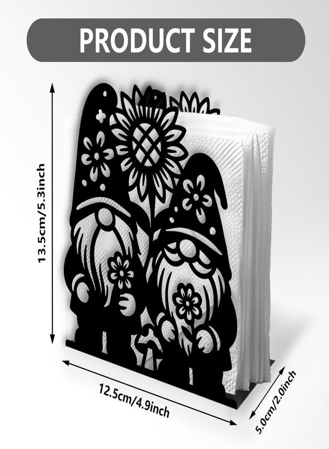 DOODLREAM Gnome Decorative Black Metal Napkin Holder for Table, 5.3" x 4.9" x 1.9" Dwarf Sunflower Standing Napkin Holder for Home Kitchen Restaurant Picnic Party Coffee Bar Dining Room - Image 2