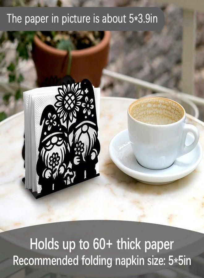DOODLREAM Gnome Decorative Black Metal Napkin Holder for Table, 5.3" x 4.9" x 1.9" Dwarf Sunflower Standing Napkin Holder for Home Kitchen Restaurant Picnic Party Coffee Bar Dining Room - Image 3