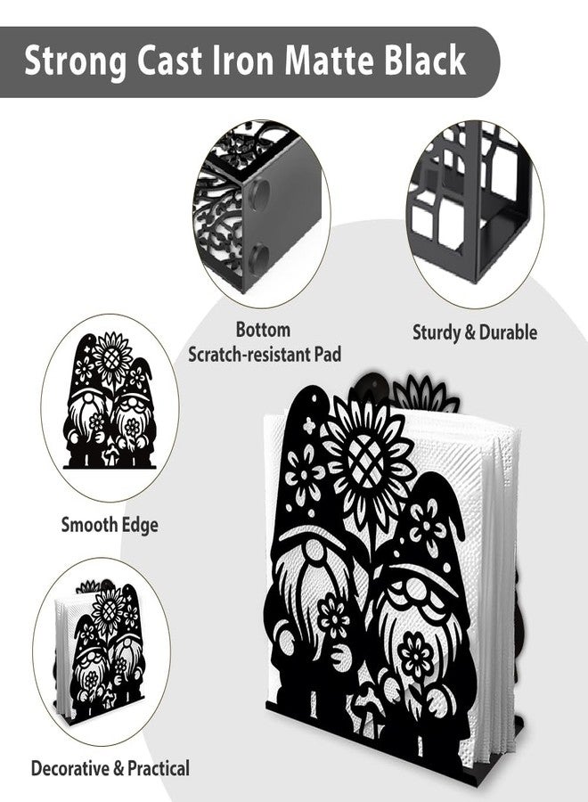 DOODLREAM Gnome Decorative Black Metal Napkin Holder for Table, 5.3" x 4.9" x 1.9" Dwarf Sunflower Standing Napkin Holder for Home Kitchen Restaurant Picnic Party Coffee Bar Dining Room - Image 4