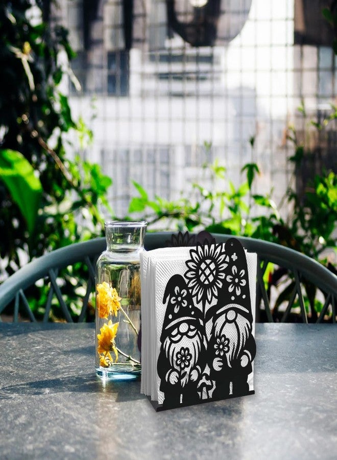 DOODLREAM Gnome Decorative Black Metal Napkin Holder for Table, 5.3" x 4.9" x 1.9" Dwarf Sunflower Standing Napkin Holder for Home Kitchen Restaurant Picnic Party Coffee Bar Dining Room - Image 5