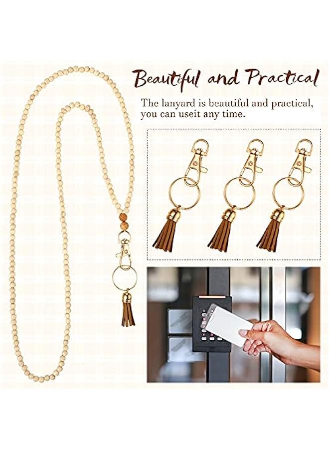 Arabest 12 Pieces Wood Beaded Lanyards and Card Holder Set, Including 4 Wooden Bead Neck Strap Bohemian Bead Lanyards with Tassel and 8 Clear Card Holders in 2 Style for Keys, Phone Bags (Retro Style) - Image 5
