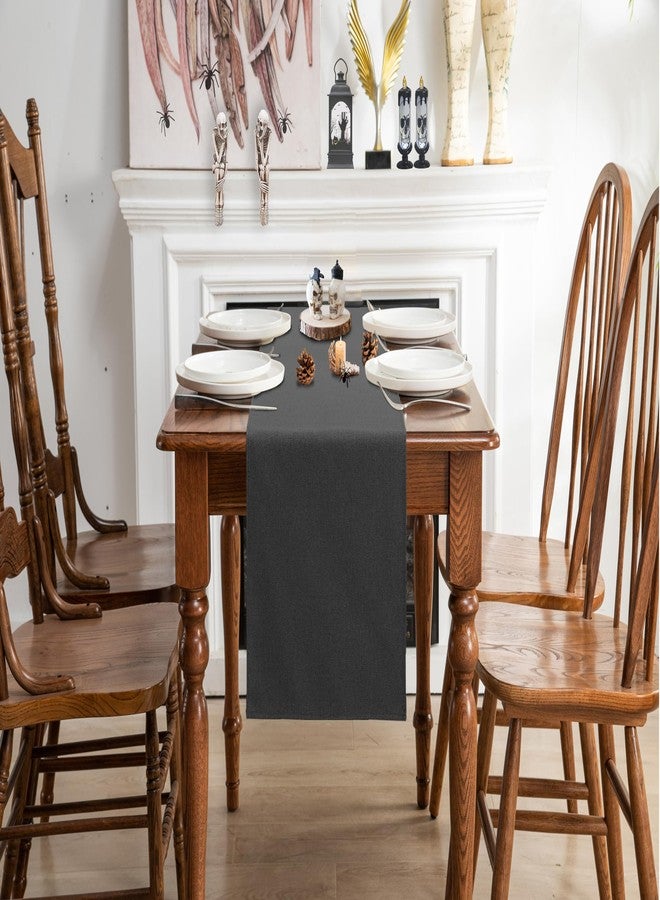 Winotic Black Grey Table Runner 13x72 Inches Long, Cotton Linen Farmhouse Style Seasonal Dresser Scarf for Kitchen Dining Coffee Table Parties Wedding Home Decor (13” x 72”, Black Grey) - Image 3