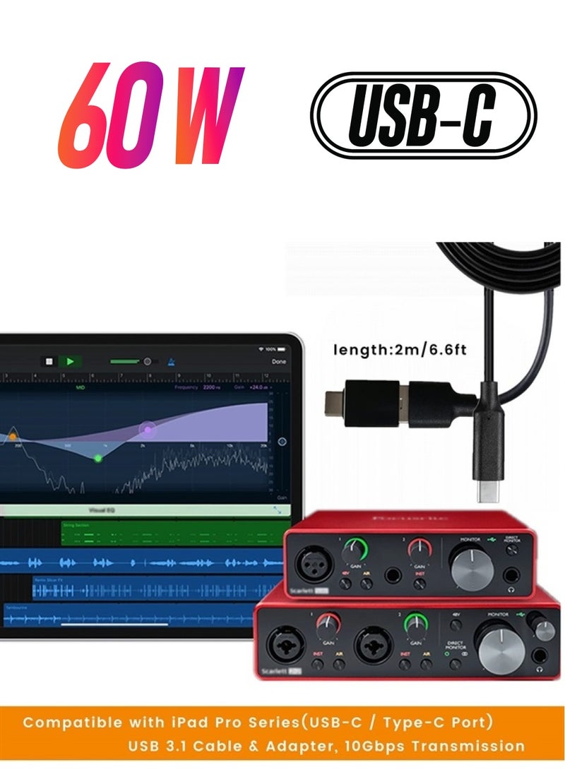 weishan Type C to USB Cable Compatible with Focusrite Scarlett Solo(3rd Gen), Scarlett 2i2(3rd Gen) USB Audio Interface, with USB C Male to USB Female Adapter, 6.6 ft - Image 1