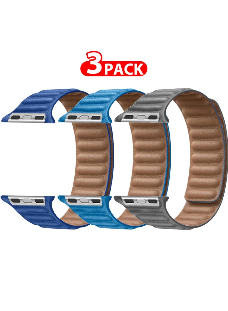 CATANES 3 Packs Replacement Band for Apple Watch Band 38mm 40mm 41mm (42mm Series 10) – Leather Link Strap Magnetic Loop Adjustable Bracelet - Image 2
