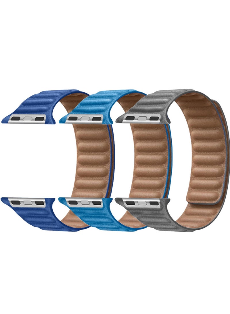 CATANES 3 Packs Replacement Band for Apple Watch Band 38mm 40mm 41mm (42mm Series 10) – Leather Link Strap Magnetic Loop Adjustable Bracelet - Image 1