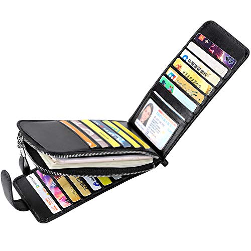 Huztencor Wallets for Men Women Slim RFID Blocking Genuine Leather Credit Card Holder Long Wallets Bifold Billfolds Passport Travel Wallet Checkbook Cover Carbon Fiber Black - Image 3