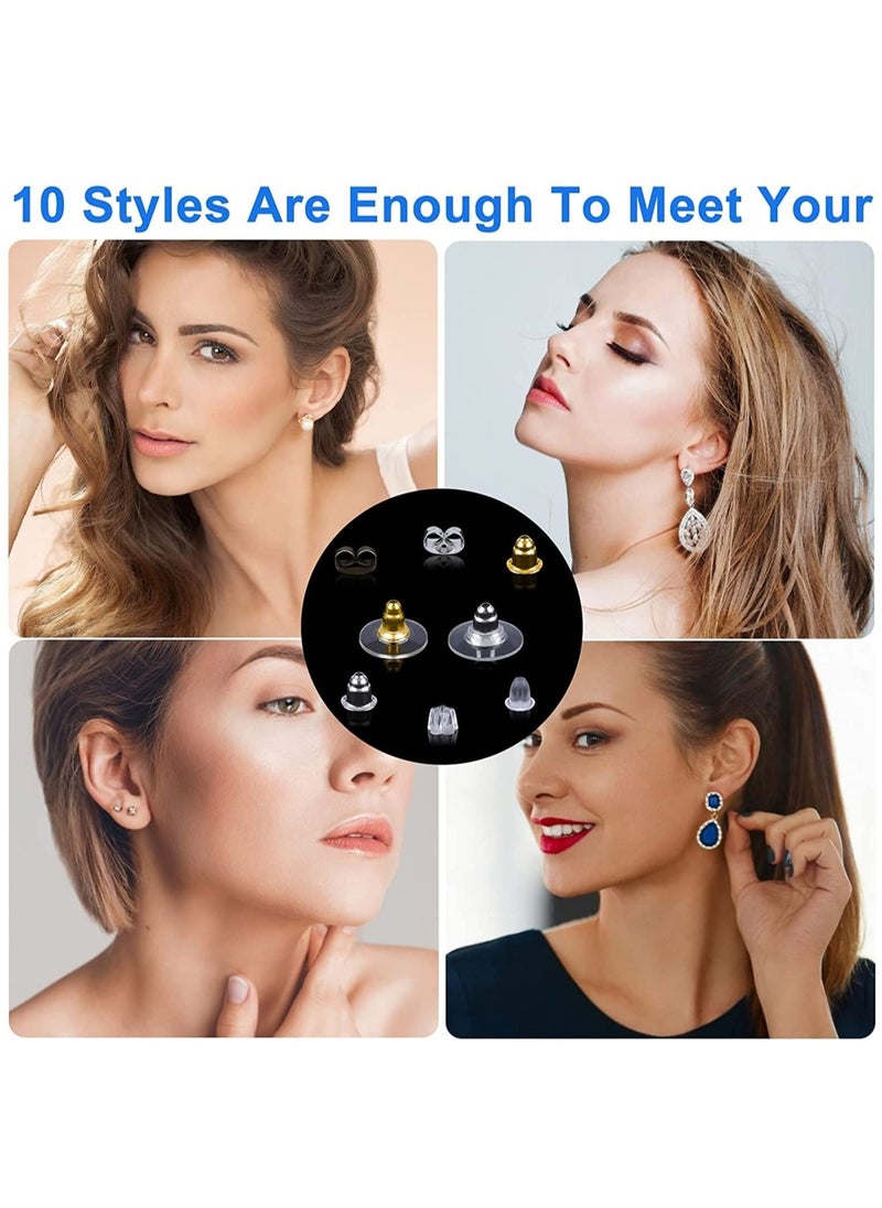 Captaintech Earring Backs for Studs, 10 Styles Earring Backings Clips Bullet Shape Earring Backs Alloy Rubber Plastic Earring Stoppers for Any Style of Earrings  - Image 2