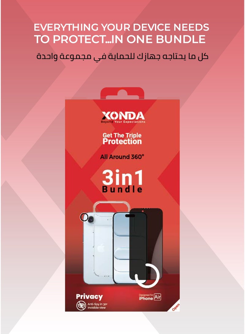 Xonda 3-in-1 protection package for iPhone 17 Air - anti-yellowing clear case, shatter-resistant privacy screen protection, high-definition camera lens protection. - Image 5