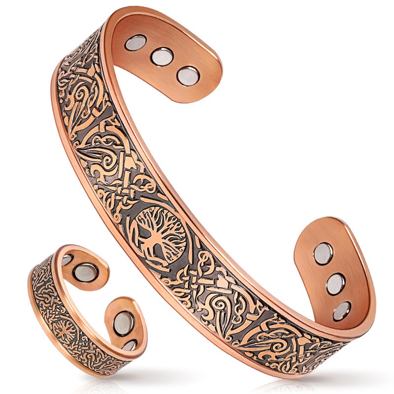 Mahnco Copper Bracelet for Men & Women, 9X Strength Magnetic Bracelets & Lymphatic Drainage Ring for Mens-100% Solid Pure Copper Jewelry Gift - Image 1