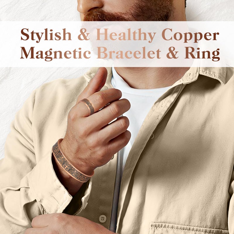 Mahnco Copper Bracelet for Men & Women, 9X Strength Magnetic Bracelets & Lymphatic Drainage Ring for Mens-100% Solid Pure Copper Jewelry Gift - Image 4