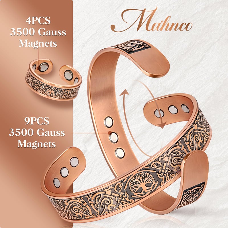 Mahnco Copper Bracelet for Men & Women, 9X Strength Magnetic Bracelets & Lymphatic Drainage Ring for Mens-100% Solid Pure Copper Jewelry Gift - Image 2