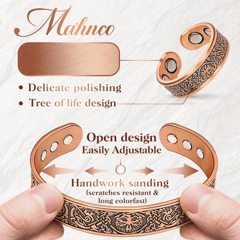 Mahnco Copper Bracelet for Men & Women, 9X Strength Magnetic Bracelets & Lymphatic Drainage Ring for Mens-100% Solid Pure Copper Jewelry Gift - Image 3