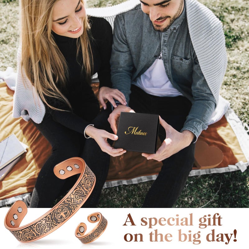 Mahnco Copper Bracelet for Men & Women, 9X Strength Magnetic Bracelets & Lymphatic Drainage Ring for Mens-100% Solid Pure Copper Jewelry Gift - Image 5