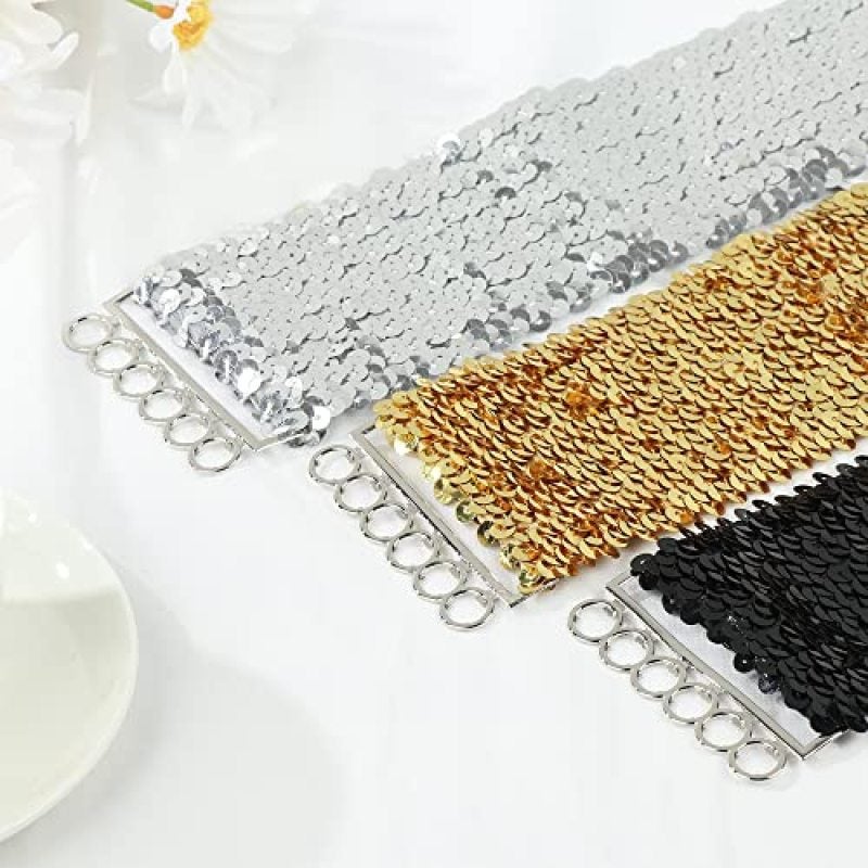 Rhinestone Belt 7 Cm Width 3-Pack Black Gold Silver - Elastic 46–72 Cm Stretch For Customized Fit Cinch Belt For Women's Costume Parties Daily Wear - Image 5