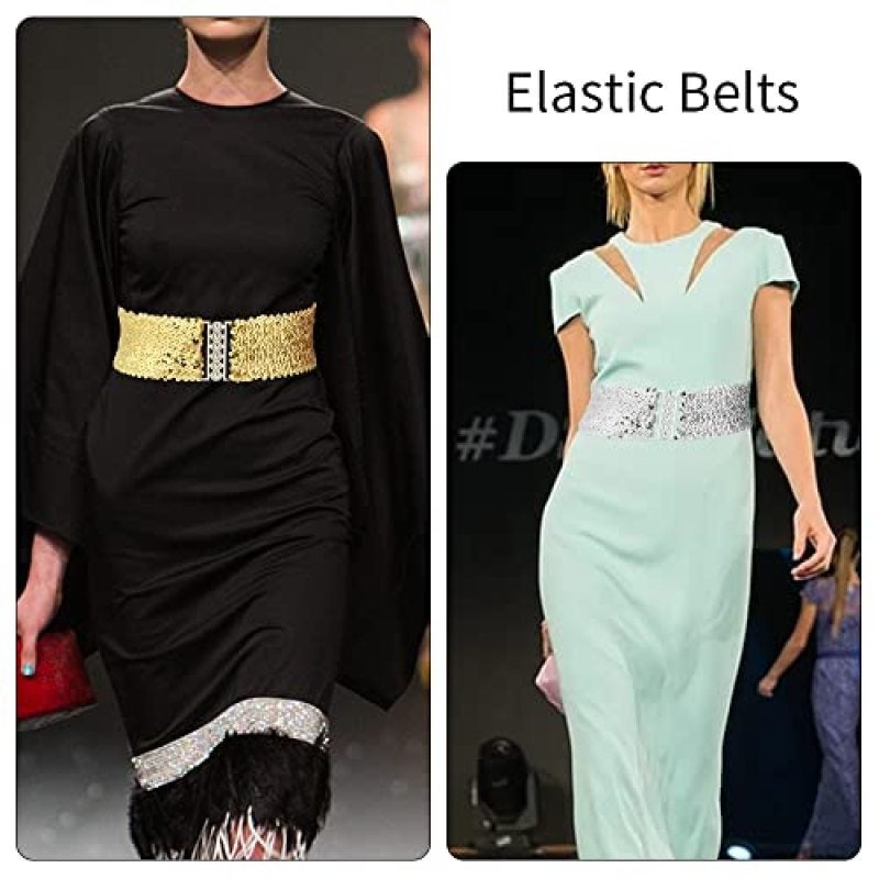 Rhinestone Belt 7 Cm Width 3-Pack Black Gold Silver - Elastic 46–72 Cm Stretch For Customized Fit Cinch Belt For Women's Costume Parties Daily Wear - Image 4