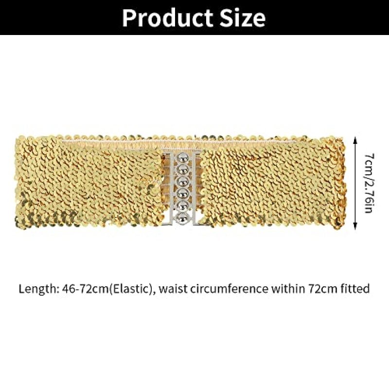 Rhinestone Belt 7 Cm Width 3-Pack Black Gold Silver - Elastic 46–72 Cm Stretch For Customized Fit Cinch Belt For Women's Costume Parties Daily Wear - Image 2