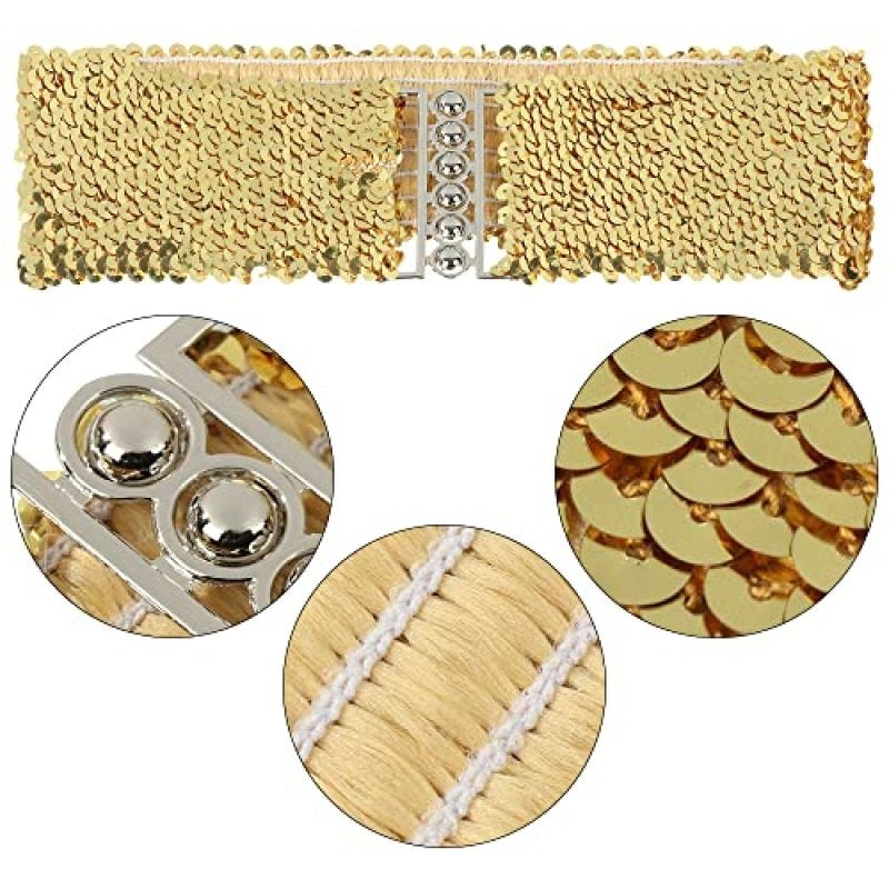 Rhinestone Belt 7 Cm Width 3-Pack Black Gold Silver - Elastic 46–72 Cm Stretch For Customized Fit Cinch Belt For Women's Costume Parties Daily Wear - Image 3