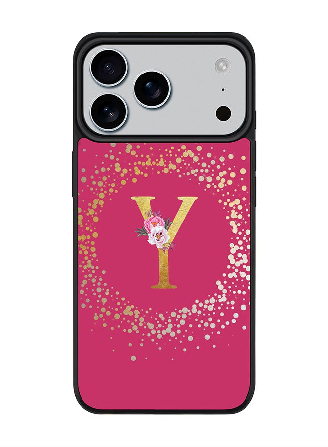 Stylizedd iPhone 17 Pro Max Case, [Compatible with MagSafe] Slim Magnetic cover Phone Case iPhone 17 Pro Max -Custom Monogram Floral - Y ( Deep Pink ) - Image 1