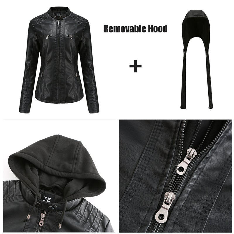 Detachable Hood Leather Short Women'S High-End Outwear Women'S Tight And Versatile Pu Washed Leather Jacket - Image 4