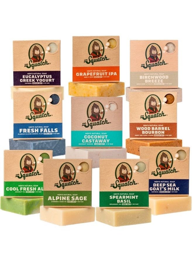 Dr. Squatch Men's Soap Gift Set (10 Bars) – NEW Coconut Castaway, Wood Barrel Bourbon, Fresh Falls, Birchwood Breeze, Cool Fresh Aloe, and more – Men's Natural Bar Soap – Cold Processed Soap for Men  - Image 1