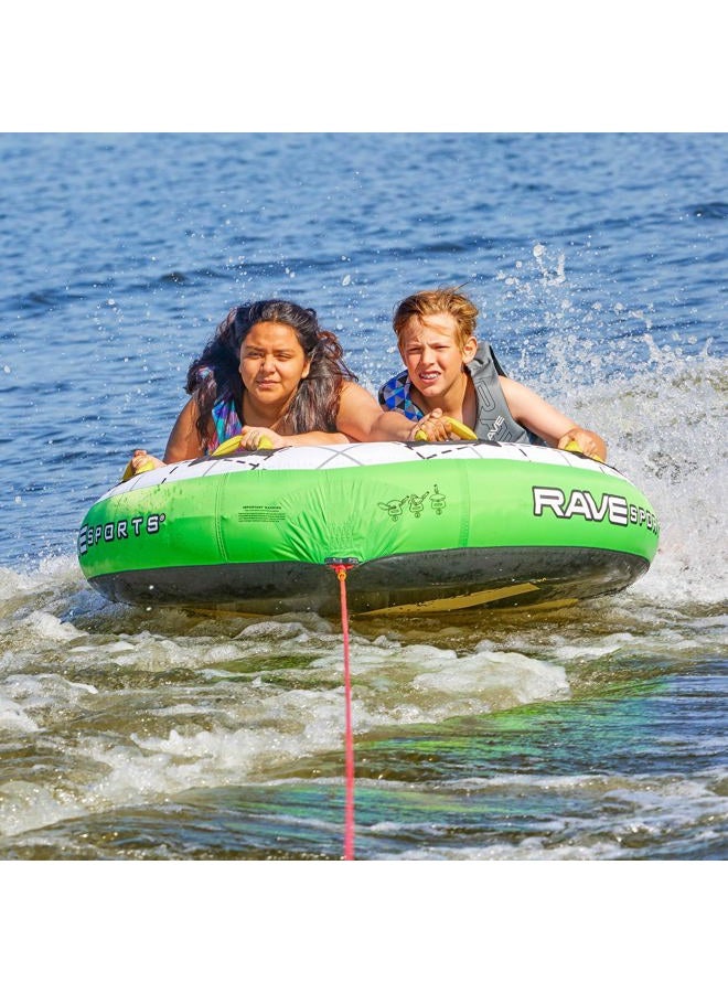 RAVE Sports Frantic Boat Towable Tube for 2 Riders, Green/White, 56-Inch - Image 2
