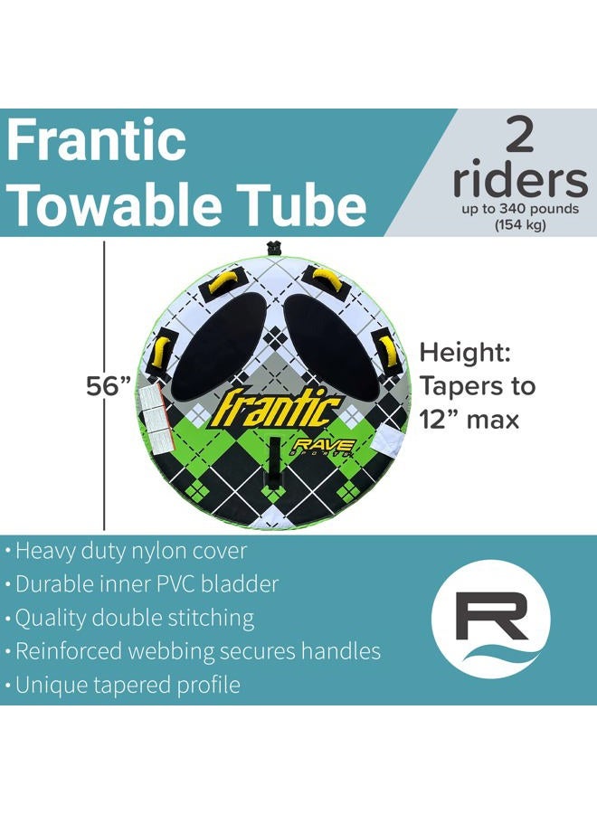 RAVE Sports Frantic Boat Towable Tube for 2 Riders, Green/White, 56-Inch - Image 3