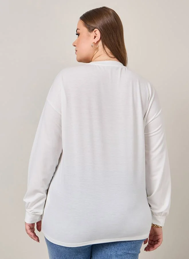 Styli Embroidered Slogan Oversized T-Shirt