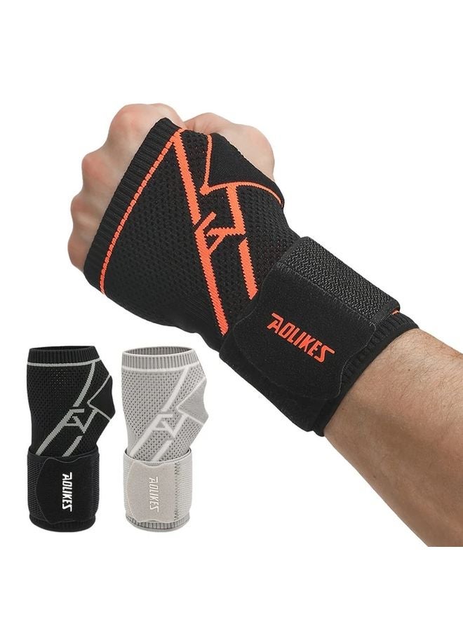 Black Gray M Wrist Brace Wraps Compression Sleeves With Straps For Fitness Weightlifting - Image 2
