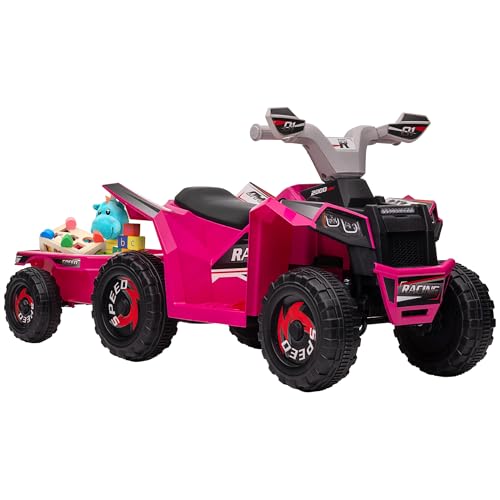 Aosom Kids ATV Quad Car with Back Trailer 6V Electric Ride On Car with Forward Backward Function WearResistant Wheels Ride on Toy for Toddlers Ages 1836 Months Pink - Image 1