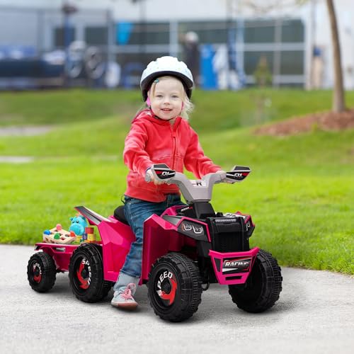 Aosom Kids ATV Quad Car with Back Trailer 6V Electric Ride On Car with Forward Backward Function WearResistant Wheels Ride on Toy for Toddlers Ages 1836 Months Pink - Image 5
