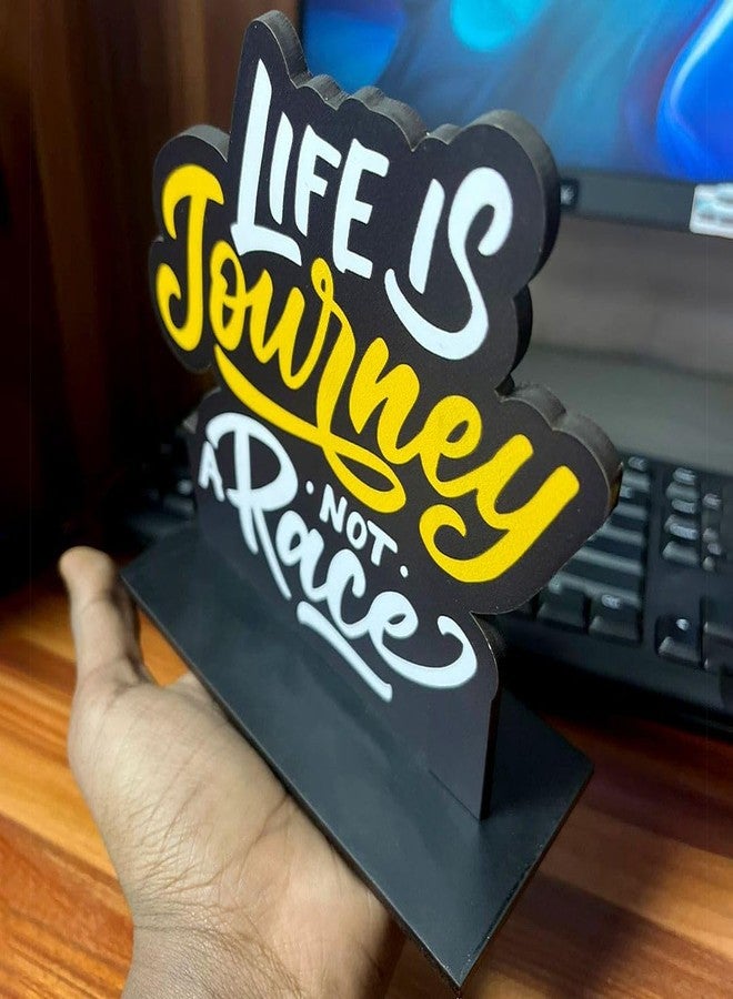 CVANU Wooden Positive Quote Life is Journey Not a Race Idols & Figurine Table Decor Item| Modern Art Showpiece for Office Desk| Study| Book Shelf| Home Decoration and Gift (5.6inchX6inch)_S154 - Image 4