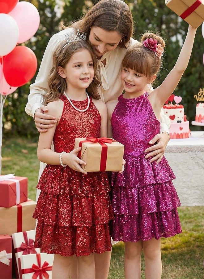 GRACE KARIN Girls Sequin Party Dress Sparkly Formal Birthday Special Occasion Kids Fancy Pageant Teen Dresses Size 6-14, Red, 8-10 Years - Image 2