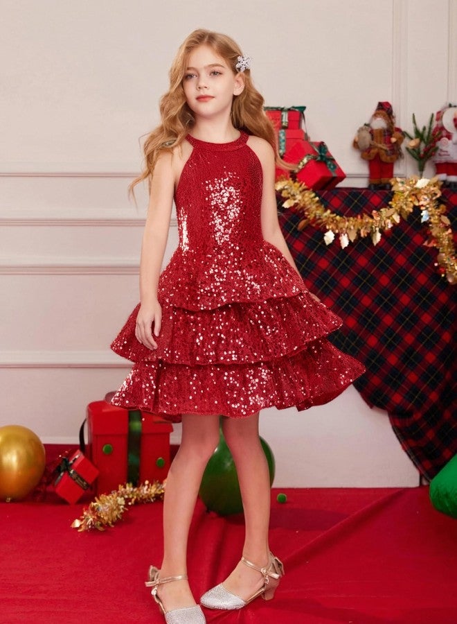 GRACE KARIN Girls Sequin Party Dress Sparkly Formal Birthday Special Occasion Kids Fancy Pageant Teen Dresses Size 6-14, Red, 8-10 Years - Image 5