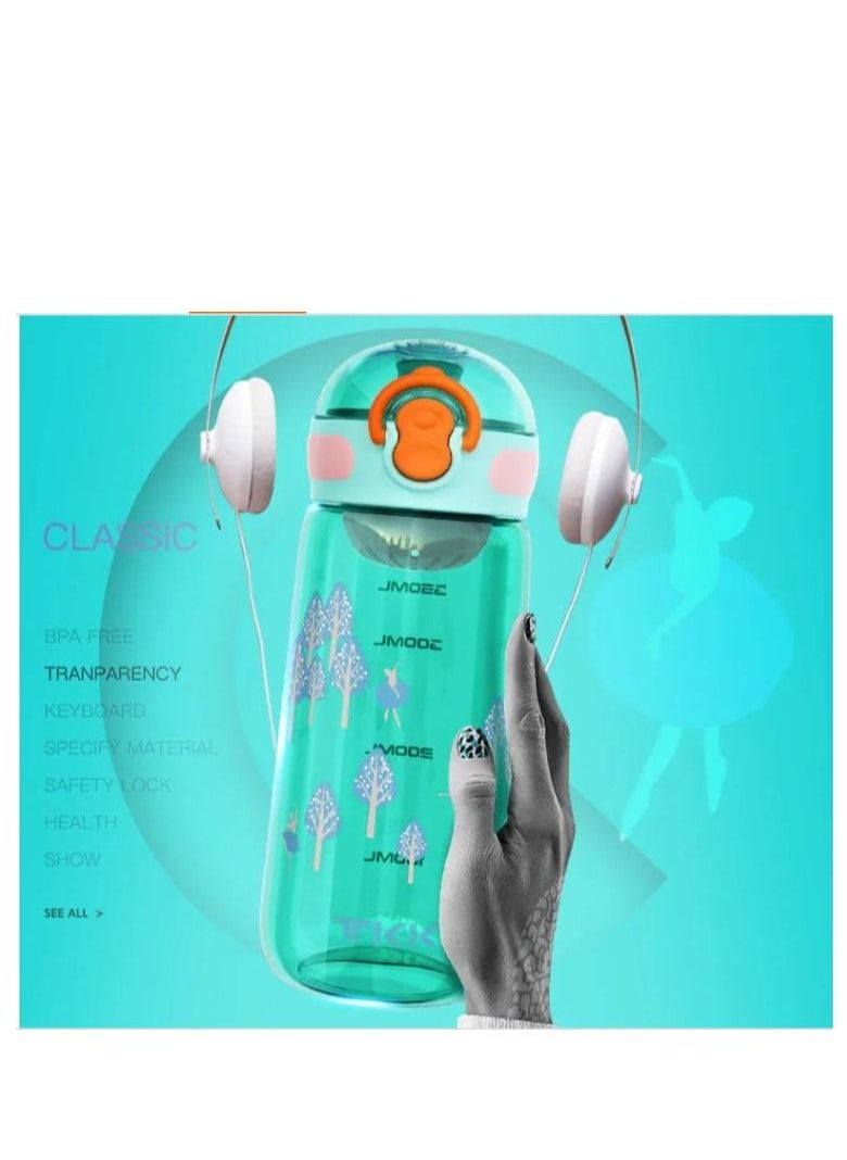 Y&D - Kids Water Bottle with Straw, 450ML Measurement Handle BPA-Free for School, Children's Suction Nozzle Plastic Scale Cup Portable Pop Up Cover Learning Drinking Straw - Image 1