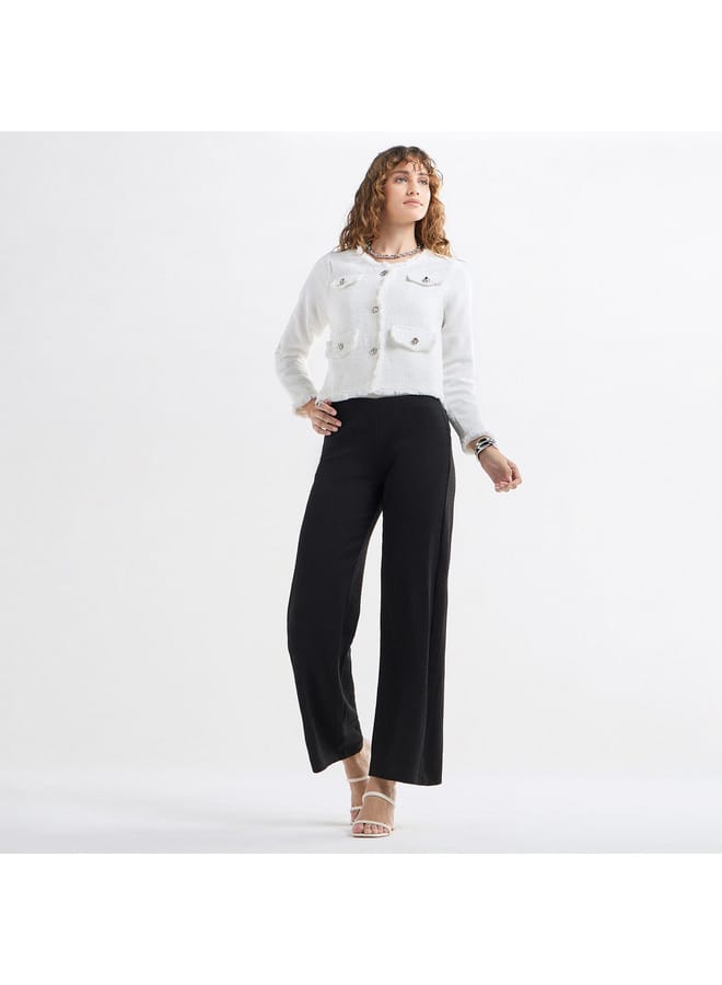 Splash FAV Textured Frayed Hem Shacket with Long Sleeves and Button Accents  - Image 2