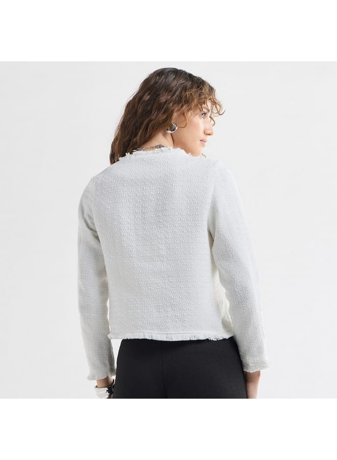 Splash FAV Textured Frayed Hem Shacket with Long Sleeves and Button Accents  - Image 3