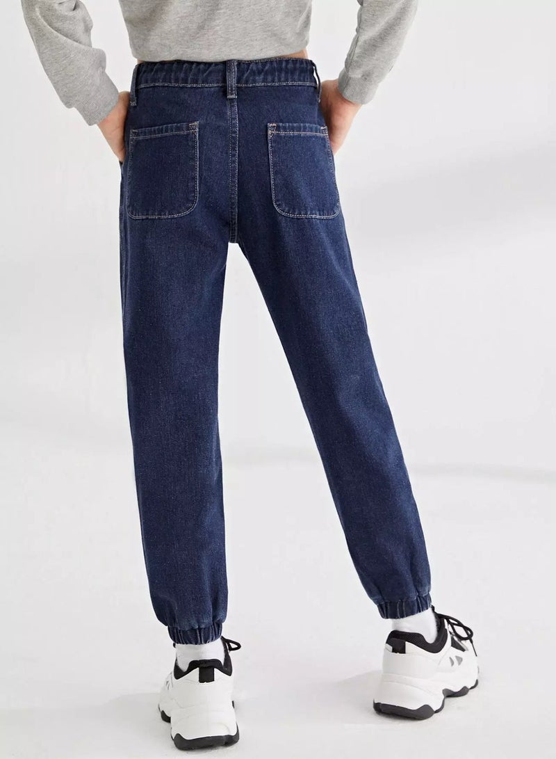 Girls High Waist Elastic Hem Jeans  - Image 2