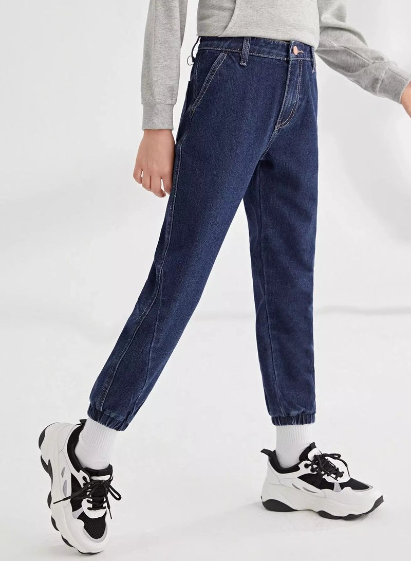 Girls High Waist Elastic Hem Jeans  - Image 5