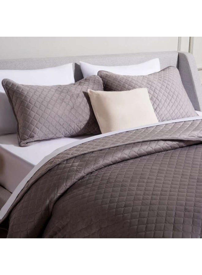 Pan Home Veronica 3-piece Velvet Quilted Bedspread Set 220x240cm - Grey - 121GGO9900237 - Image 1