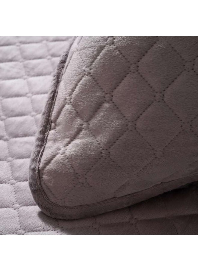 Pan Home Veronica 3-piece Velvet Quilted Bedspread Set 220x240cm - Grey - 121GGO9900237 - Image 3