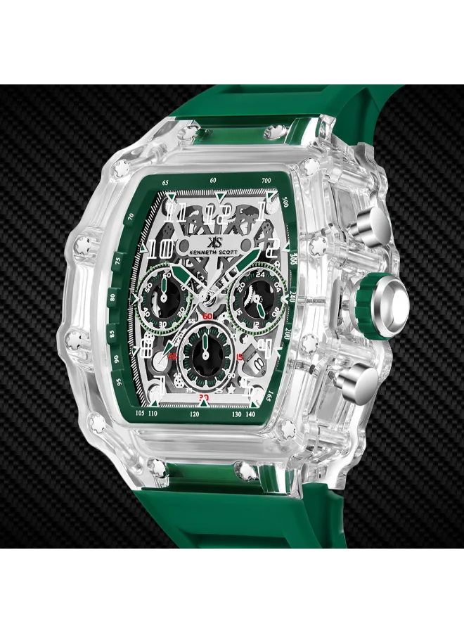 KENNETH SCOTT Men's Multi Function Display Watch With Green Silicone Strap Strap - K25103-ZSHI