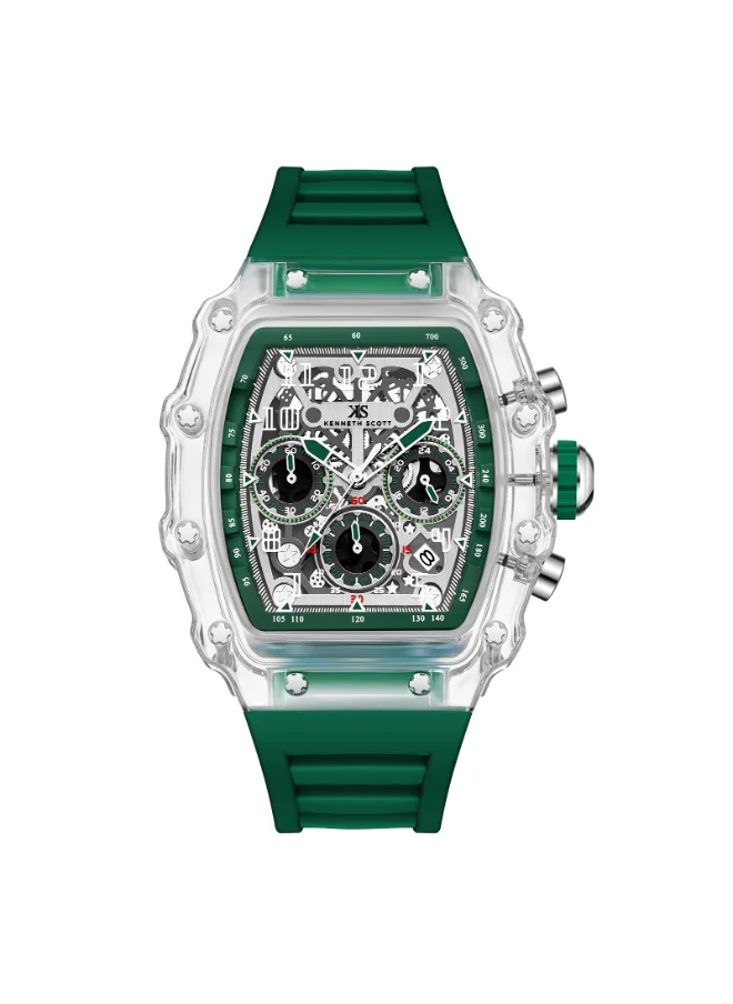كينيث سكوت Men's Multi Function Display Watch With Green Silicone Strap Strap - K25103-ZSHI