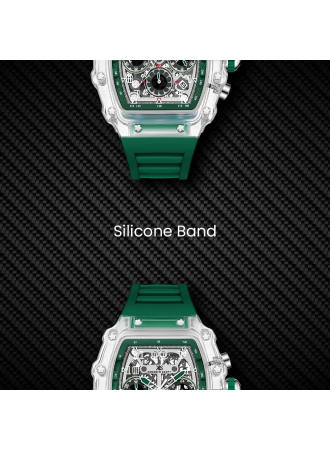 KENNETH SCOTT Men's Multi Function Display Watch With Green Silicone Strap Strap - K25103-ZSHI